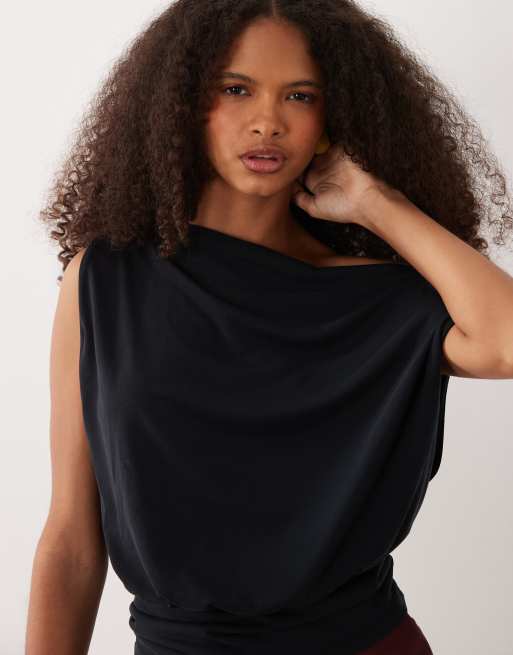 JDY - Top cintré à encolure asymétrique - Noir, 4 de 4