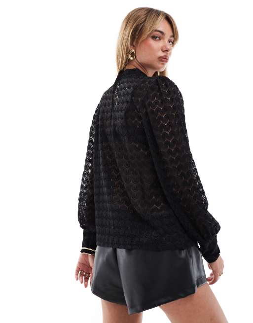 JDY - Top en dentelle à manches longues - Noir, 2 de 4