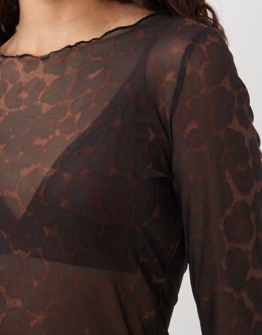 JDY top en tulle à manches longues imprimé animal, 4 de 4