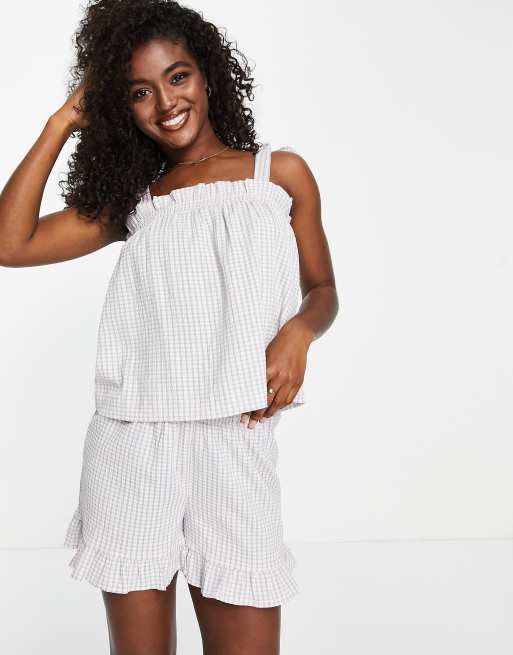 JDY - Top grembiule con laccetti color crema testurizzato in coordinato