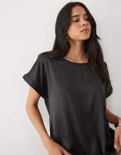 JDY top in raso a maniche corte nero, 4 di 4