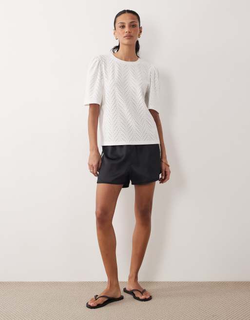 JDY - Top met broderie en lange mouwen in wit, 3 van 4