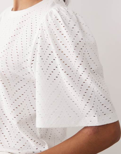 JDY - Top met broderie en lange mouwen in wit, 4 van 4