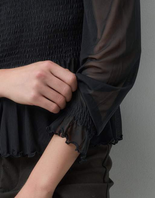JDY top met gerimpeld detail en lange mouwen in zwart, 2 van 4