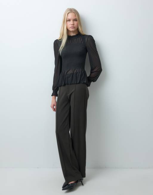 JDY top met gerimpeld detail en lange mouwen in zwart, 4 van 4