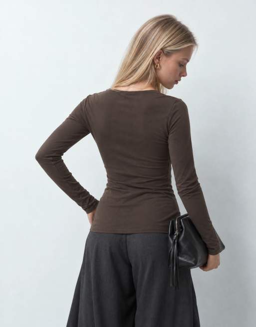 JDY top met lange mouwen en gerimpelde details in lichtbruin, 8 van 10