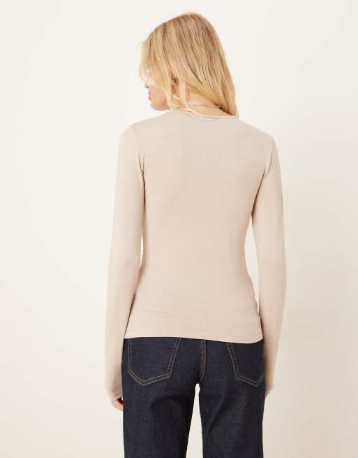 JDY - Top met lange mouwen en ronde hals in stone, 3 van 4
