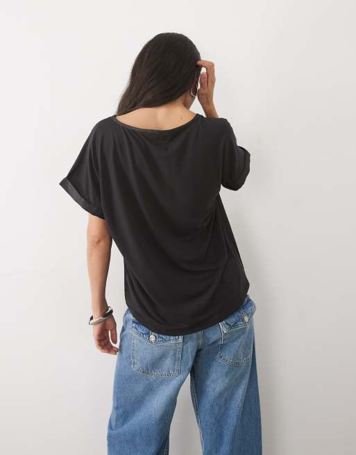 JDY top satiné à manches courtes noir, 3 de 4