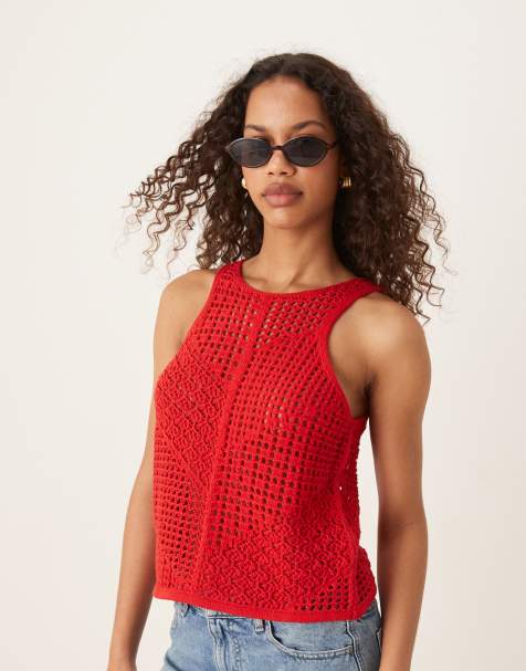 JDY - Top senza maniche in maglia all'uncinetto rosso - view 1