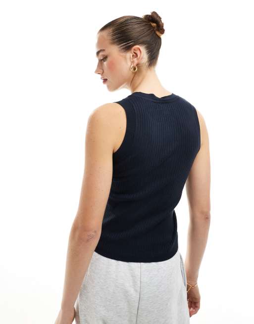 JDY - Top senza maniche in maglia blu navy a coste, 3 di 4