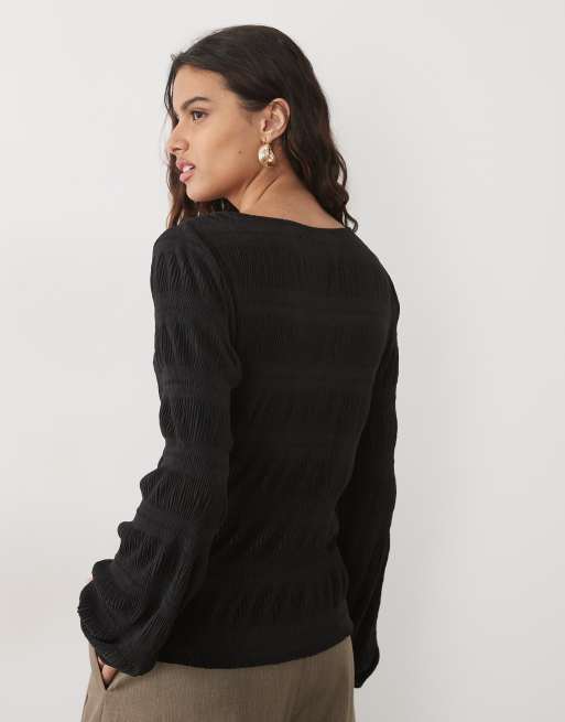 JDY top smock con dettaglio arricciato nero, 4 di 4