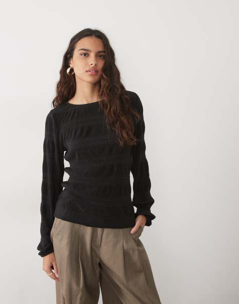 JDY ruched detail smock top in black