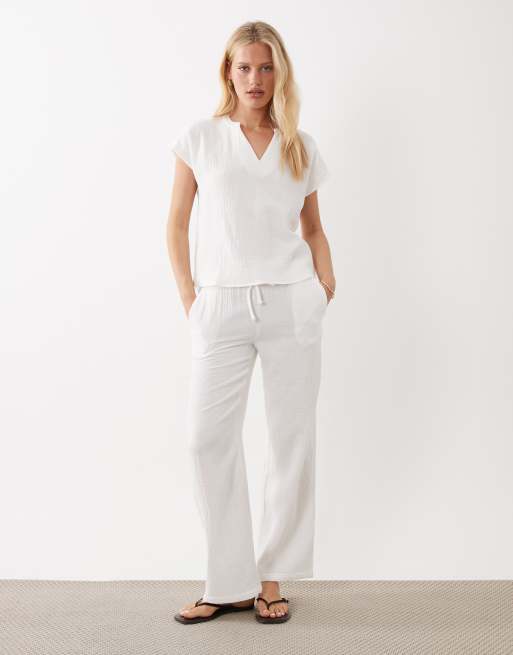 JDY - Top van kaasdoek met split aan de hals en korte mouwen in wit, deel van co-ord set, 2 van 4