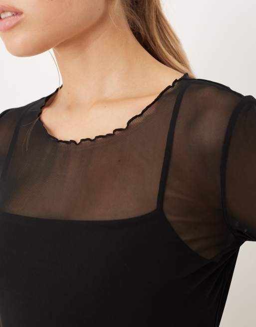 JDY - Top van mesh met lange mouwen in zwart, 3 van 4
