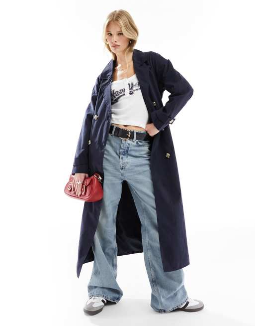 JDY - Trenchcoat met lange pasvorm in marineblauw