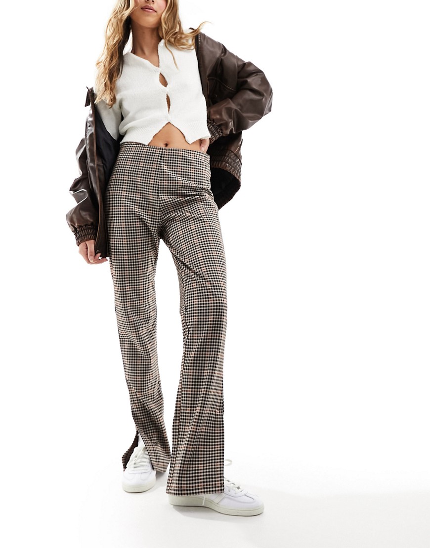 JDY trousers with slits in brown check