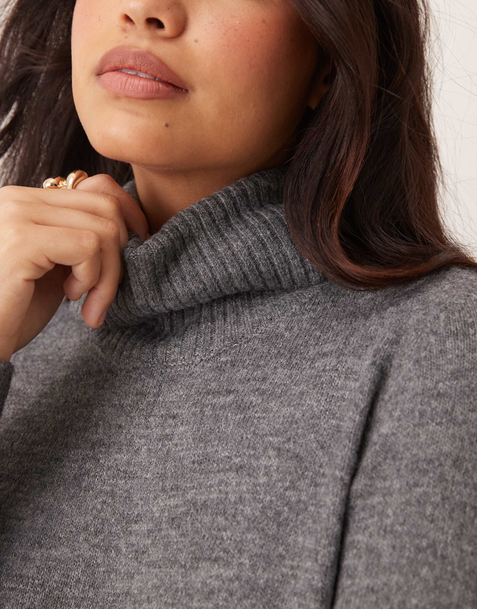 jdy turtleneck knit dress in dark gray melange