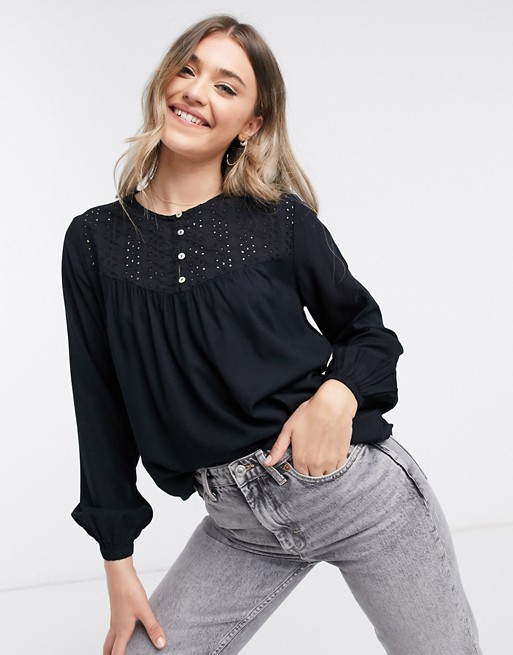 JDY tylie button detail blouse in black