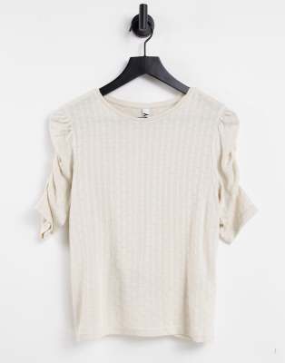 JDY - Ulrikka - Top van gekreukeld jersey met 2/4 mouwen in berkenwit