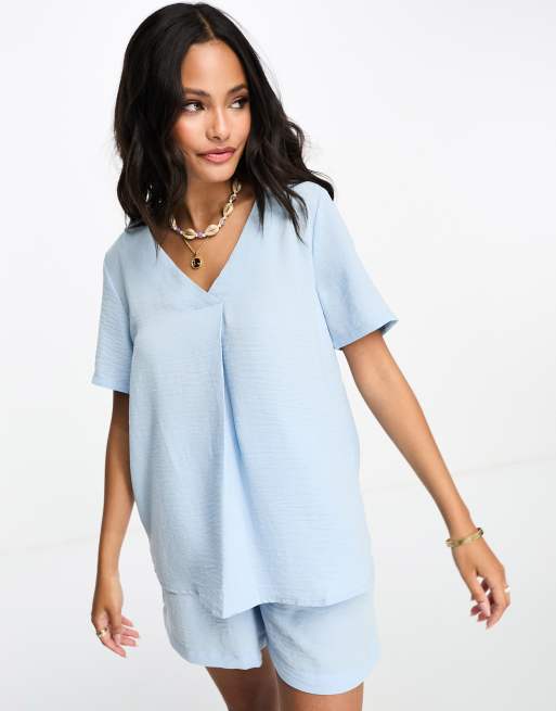 pale blue short sleeve blouse