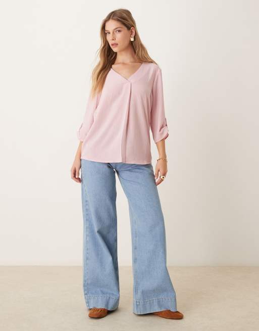 JDY v neck blouse in light pink, 2 of 4