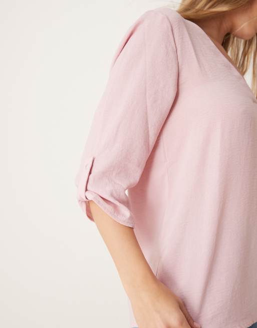 JDY v neck blouse in light pink, 3 of 4