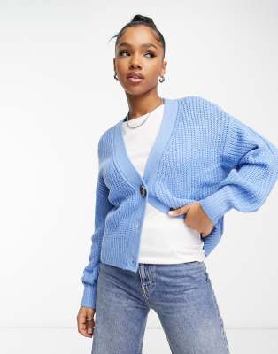 Jdy V Neck Button Up Cardigan In Blue