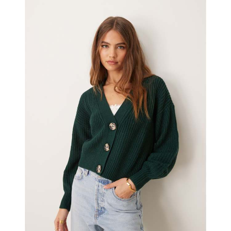 JDY v neck button up cardigan in dark green ASOS