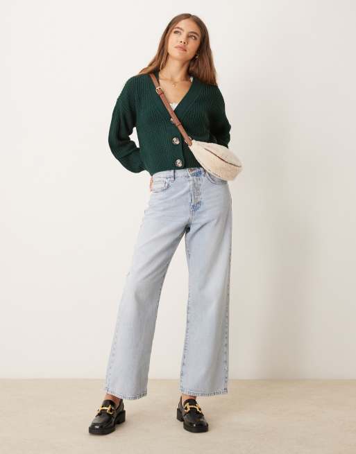 JDY v neck button up cardigan in dark green, 4 of 4