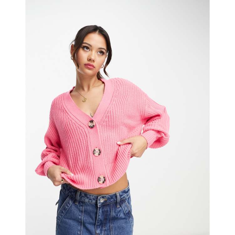 JDY v neck button up cardigan in pink | ASOS