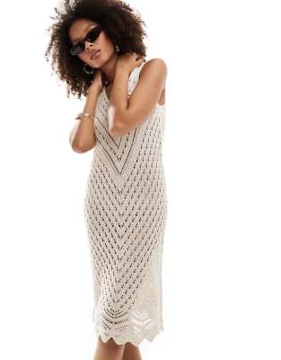 JDY v neck crochet midi dress in cream