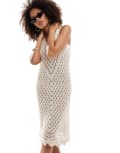 [JDY] JDY v neck crochet midi dress in cream-White XL CREAM