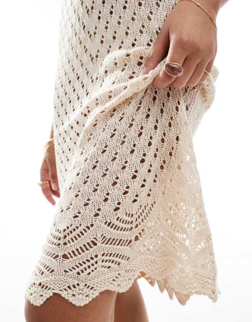 JDY v neck crochet midi dress in cream, 4 of 4