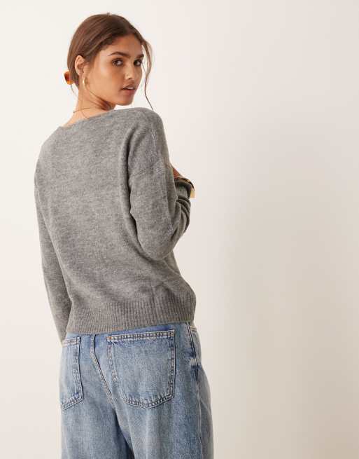 JDY v-neck jumper in dark grey, 4 of 4