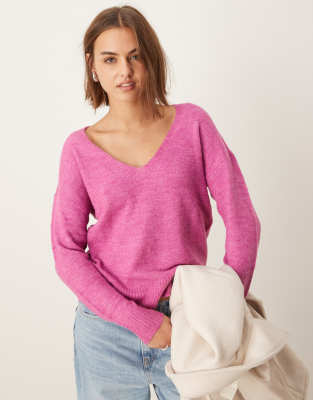 JDY v-neck jumper in dark pink