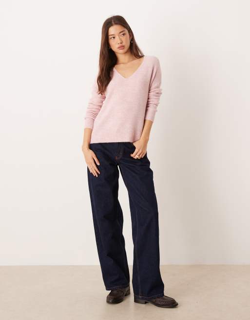 JDY v-neck jumper in light pink, 3 of 4