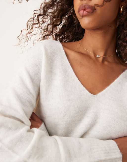 JDY v-neck jumper in off white, 3 of 4