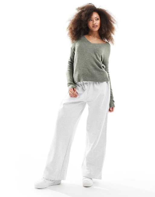 JDY v neck knit sweater in light khaki