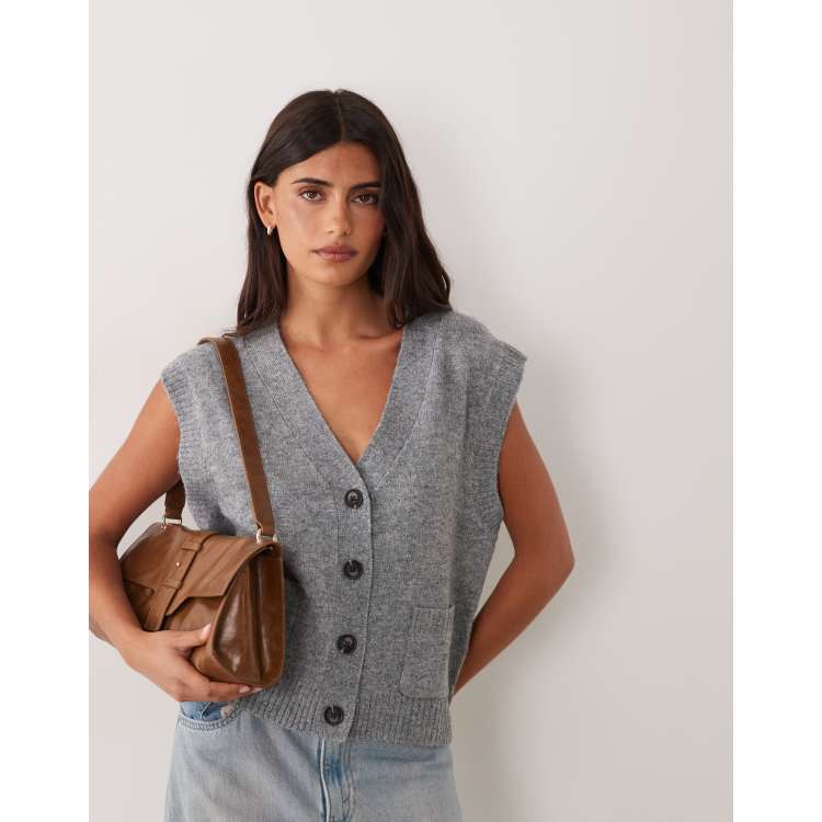 JDY v-neck knit vest in mid gray | ASOS