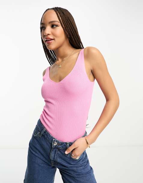 JDY v neck knitted singlet top in light pink - view 1
