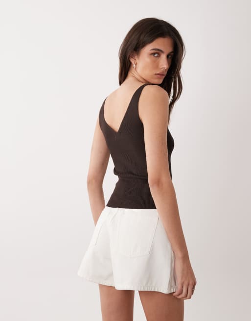 JDY v neck knitted vest top in brown, 4 of 4