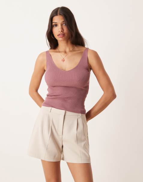 JDY v neck knitted vest top in mauve - view 1