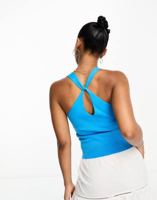 JDY v neck knot back tank top in bright blue