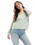 [JDY] JDY v neck long sleeve knit jumper in light green L Light green