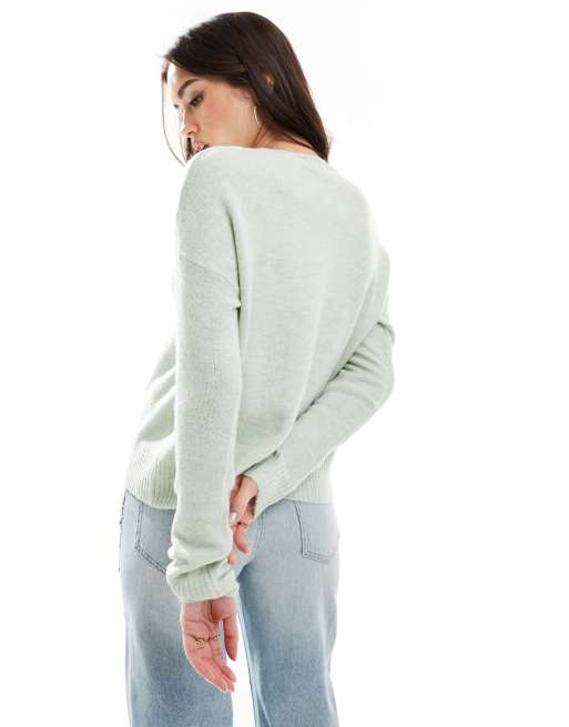 JDY v neck long sleeve knit sweater in light green