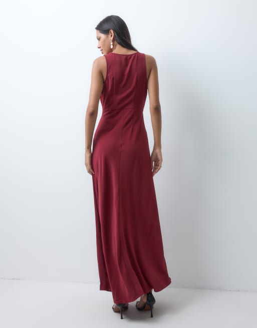 JDY v-neck maxi dress in burgundy, 3 of 4