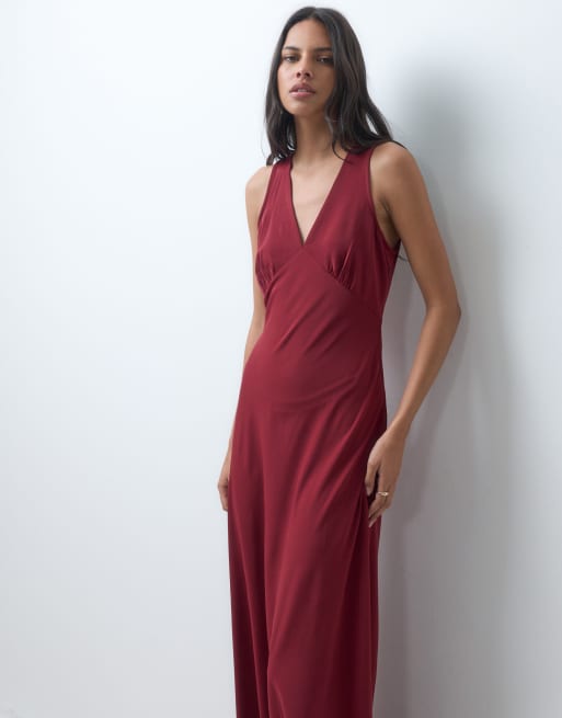 JDY v-neck maxi dress in burgundy, 4 of 4