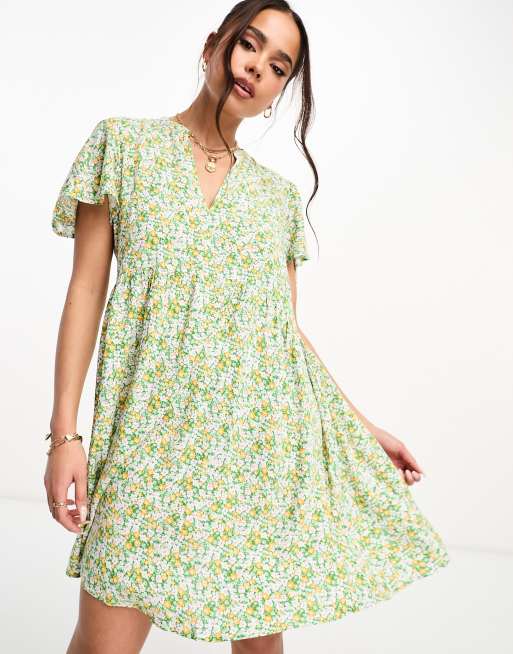 JDY v neck mini dress in yellow & green ditsy floral print | ASOS