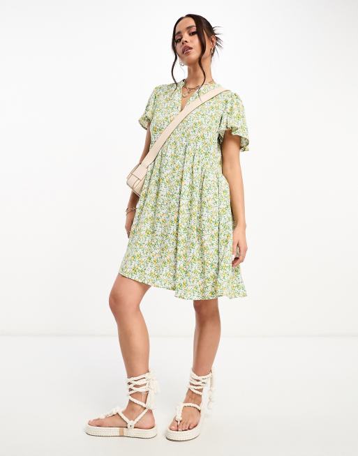 JDY v neck mini dress in yellow & green ditsy floral print, 2 of 4