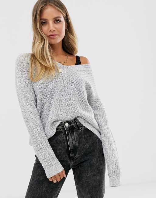 V neck shop knitted jumper